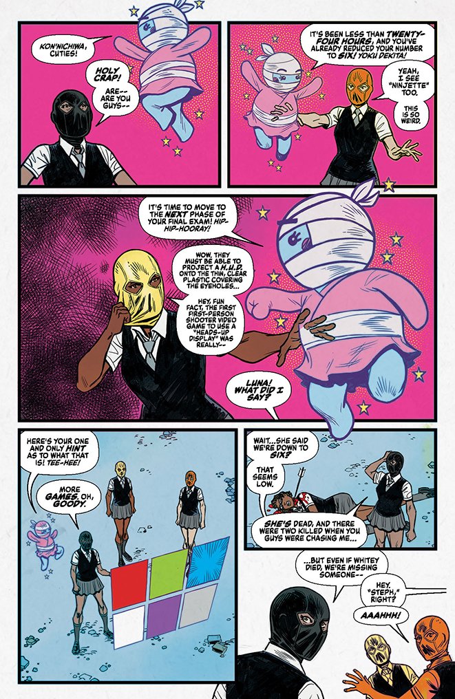 DynamiteComics's tweet photo. The Ninjettes must fight each other in order to survive in the fourth issue of the series and here’s a look at the interior pages.
#ninjettes #fredvanlente #josephcooper
https://t.co/gkoTwDRjbH https://t.co/RoLChCqYEK