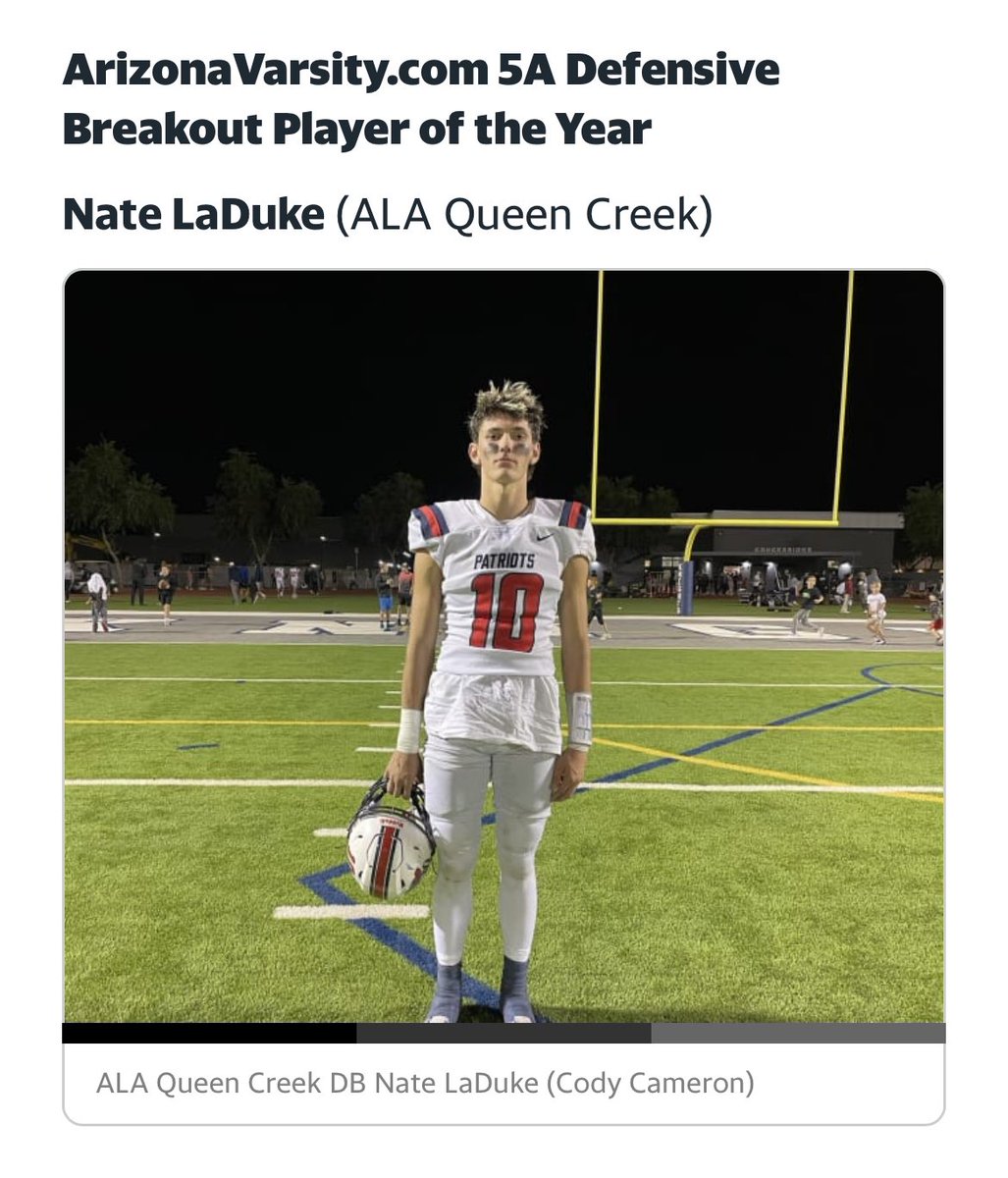 Thank you <a href="/AZHSFB/">ArizonaVarsity.com 🔥PREPS🔥</a> for naming me 5a Defensive Breakout Player of the Year! <a href="/CodyTCameron/">Cody Cameron</a> <a href="/JUSTCHILLY/">Just Chilly</a>