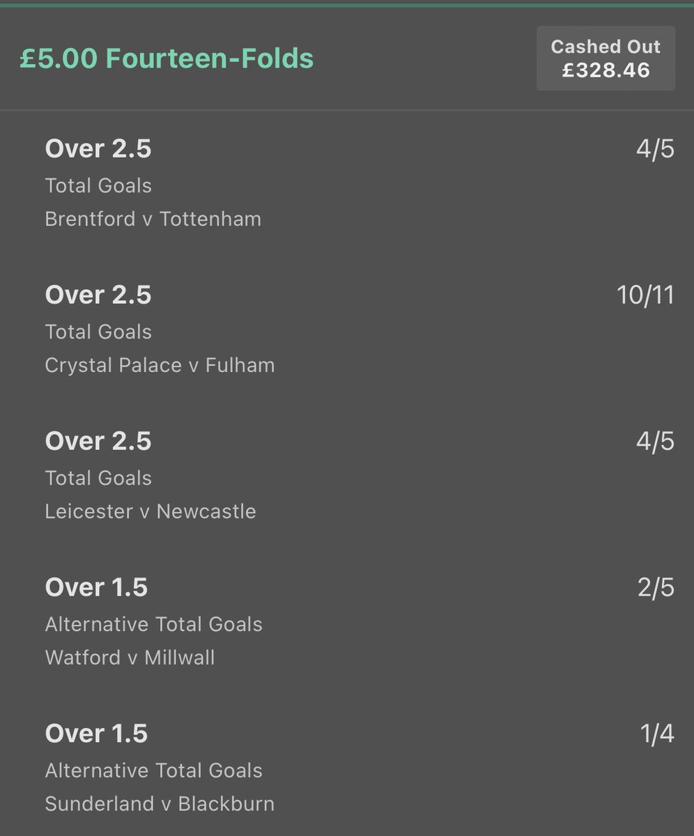 NatChatsBall's tweet photo. Boxing Day betting success โ๏ธ
ยฃ5 bet cashed out for ยฃ328 because I accidentally put in the Luton game and I donโt want to be focussing on that shit game with Arsenal on ๐คฃ but Yay!! ๐ฅณ #acca #14fold #BoxingDayBets https://t.co/YZX7x2ii4C