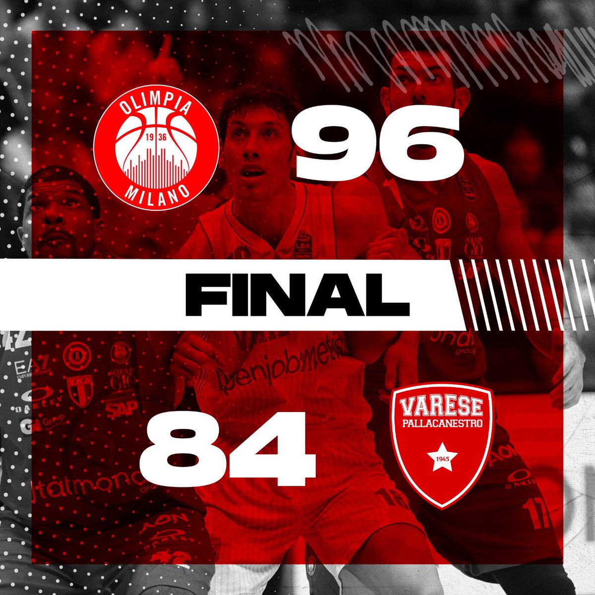 PallVarese's tweet photo. Una #Openjobmetis incerottata (out #Reyes e #Owens) cede a Milano contro l’Olimpia 🙁
#MilVar #NoiSiamoVarese https://t.co/V5SF2uym91