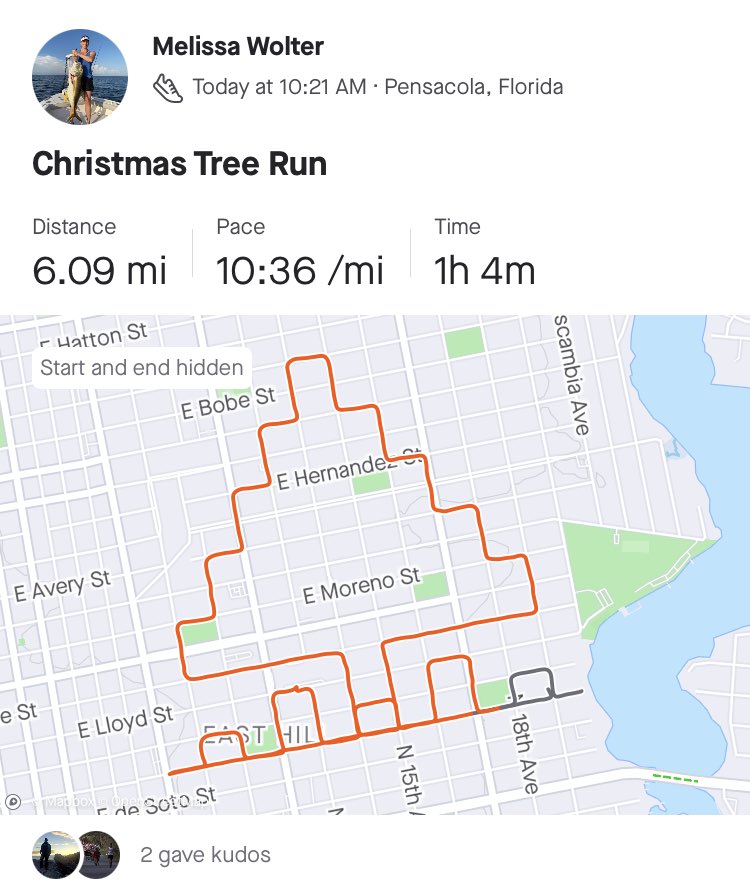 Those Christmas cookies aren’t going to run themselves off!  Great run today with cooler temps but not intolerable. I will take 50 degrees!  ⁦@Lisa_teagirl62⁩ #UWFVB #RunPensacola #FitLeaders #ChristmasTreeRun