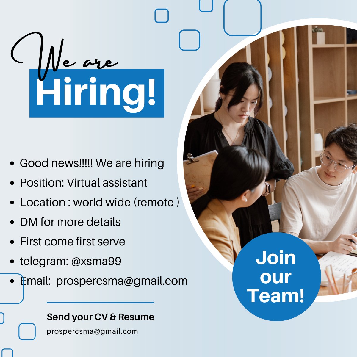 contact prospercsma@gmail.com