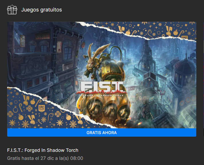 ElCuartoPlayer's tweet photo. F.I.S.T.: Forged In Shadow Torch se encuentra de forma gratuita en la Epic Store, tienen hasta mañana para reclamarlo.

Cada día se regalará un juego diferente durante estas festividades.

#Videojuegos #FIST #TiGames #PC #EpicGames #ElCuartoPlayer

https://t.co/ngwSm6ftmM https://t.co/xVEbRLdjtm