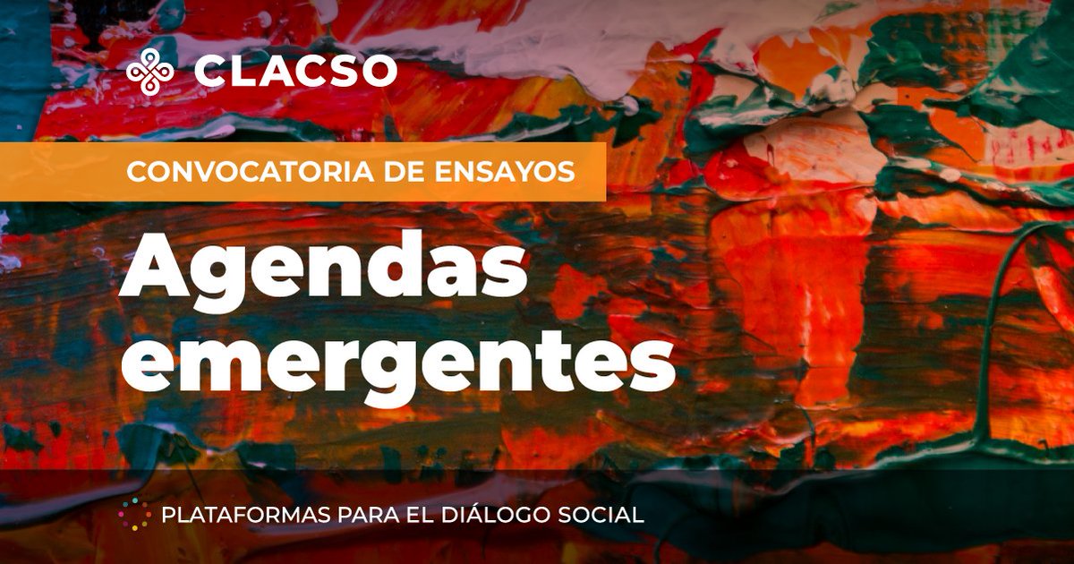 📣Convocatoria de ensayos: Agendas Emergentes
📆Fecha límite para envío de propuestas: 28/02/23
❗️Para desarrollar una colección de libros que aspira a poner en valor la producción de las nacientes generaciones de investigadores/as de ALC
🖇️Info: clacso.org/convocatoria-d…