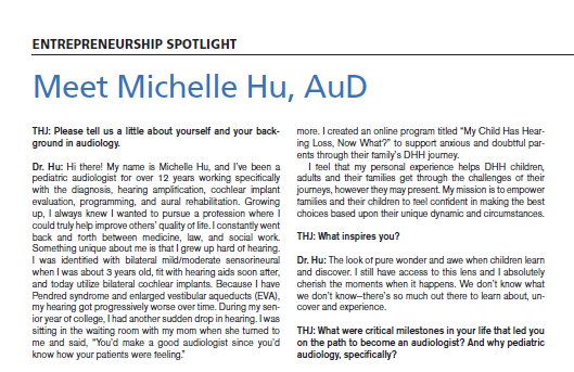 Meet Michelle Hu, AuD! As a pediatric #audiologist, Dr. Hu created an e-course for parents and a written handbook that includes useful time-saving and stress-saving information. #EntrepreneurshipSpotlight
ow.ly/LRin50LYXOz