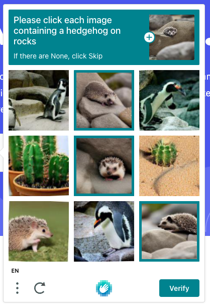 rocreguant's tweet photo. Captchas are getting more complicated (hedgehog on rocks) https://t.co/crjMxKu8Sa