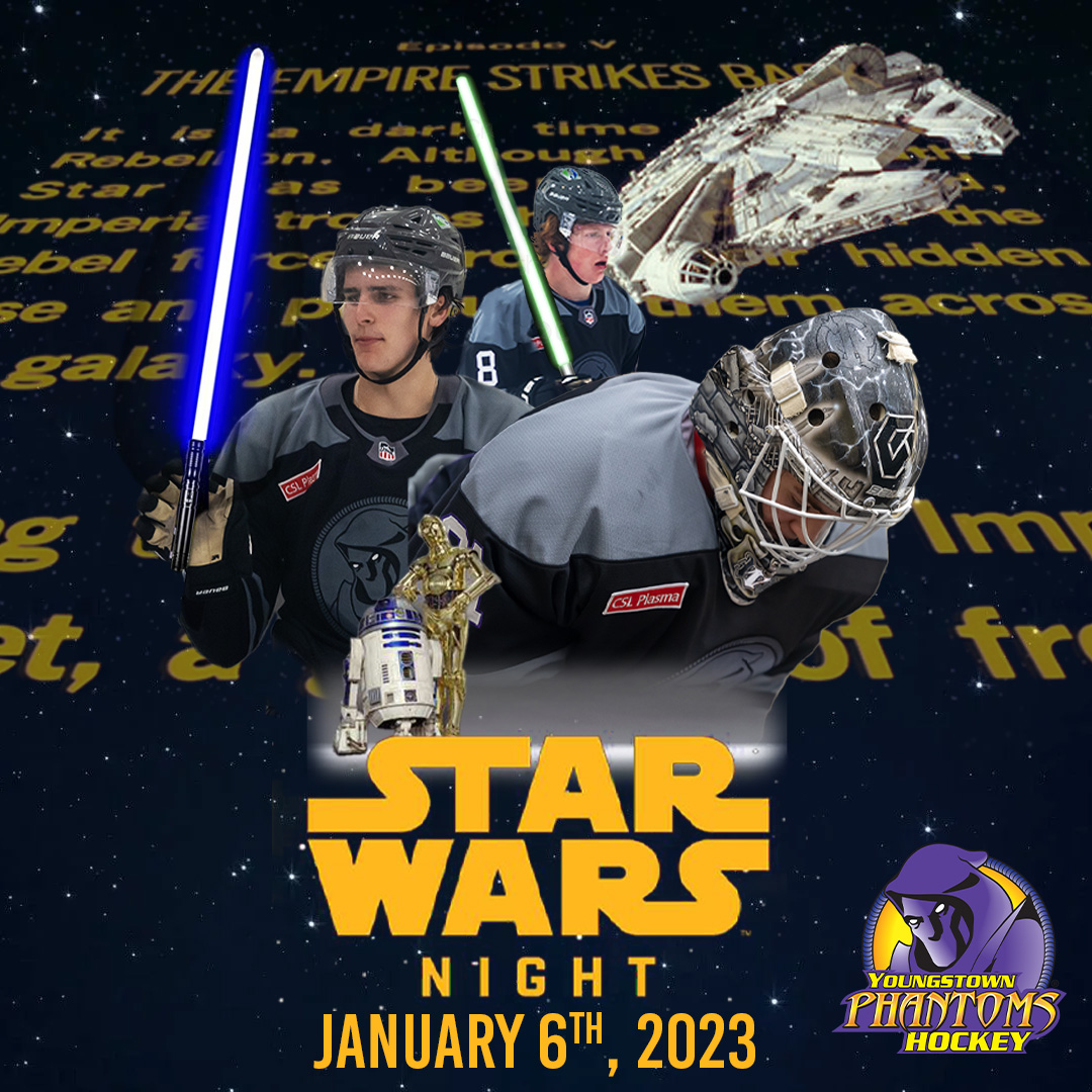 YtownPhantoms's tweet photo. May The Force Be With You!  
Join us for our first home game in 2023 for Star Wars Night!  Dress up as your favorite characters and come out to watch the phantoms.  #starwars #happynewyear #phantoms #firstnightyoungstown https://t.co/BPUhJt5fKQ