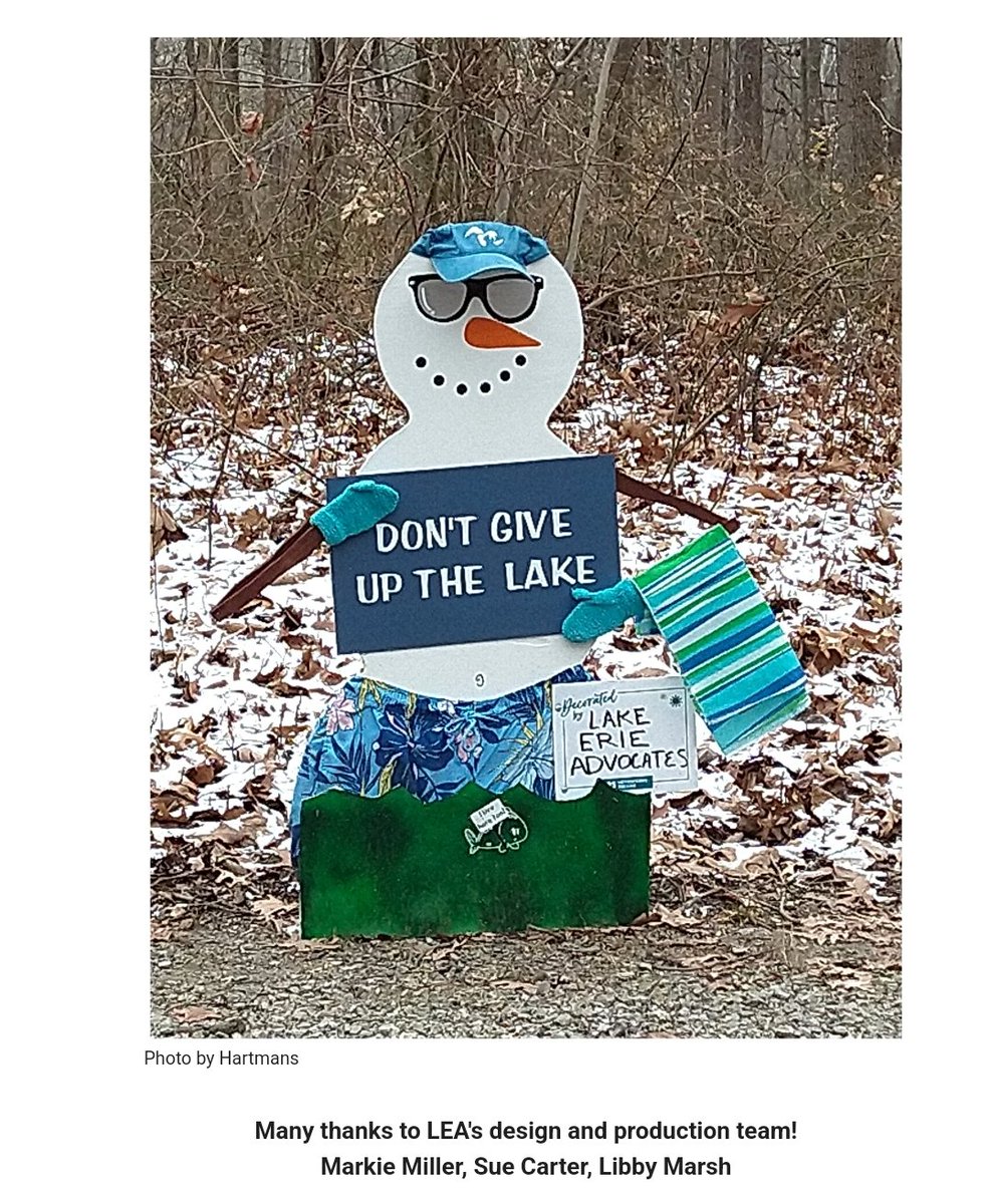 CleanLakeErie's tweet photo. We're holding our regular monthly meeting this Wednesday, December 28, at 6:30 PM at Grace Lutheran Church (4441 Monroe St. in Toledo). Free and open to the public! 

Also, if you visit "Snow Place Like Metroparks" at Secor Metropark, check out LEA's "Frosty" on display! https://t.co/tuQ7lqlmIw