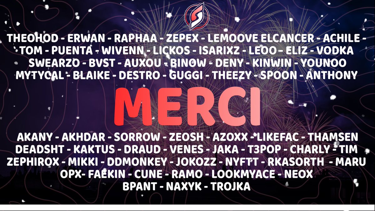 𝗠𝗲𝗿𝗰𝗶 𝗮̀ 𝘁𝗼𝘂𝘀 ❤

Vous avez contribué à l'avancement de Sked Esport cette année et on vous remercie tous du fond du cœur, peu importe vos chemins en 2023, vous êtes de la famille Sked pour toujours 🫶

Merci à vous tous qui nous suivez, et à très bientôt 👋

#SkedUP😈