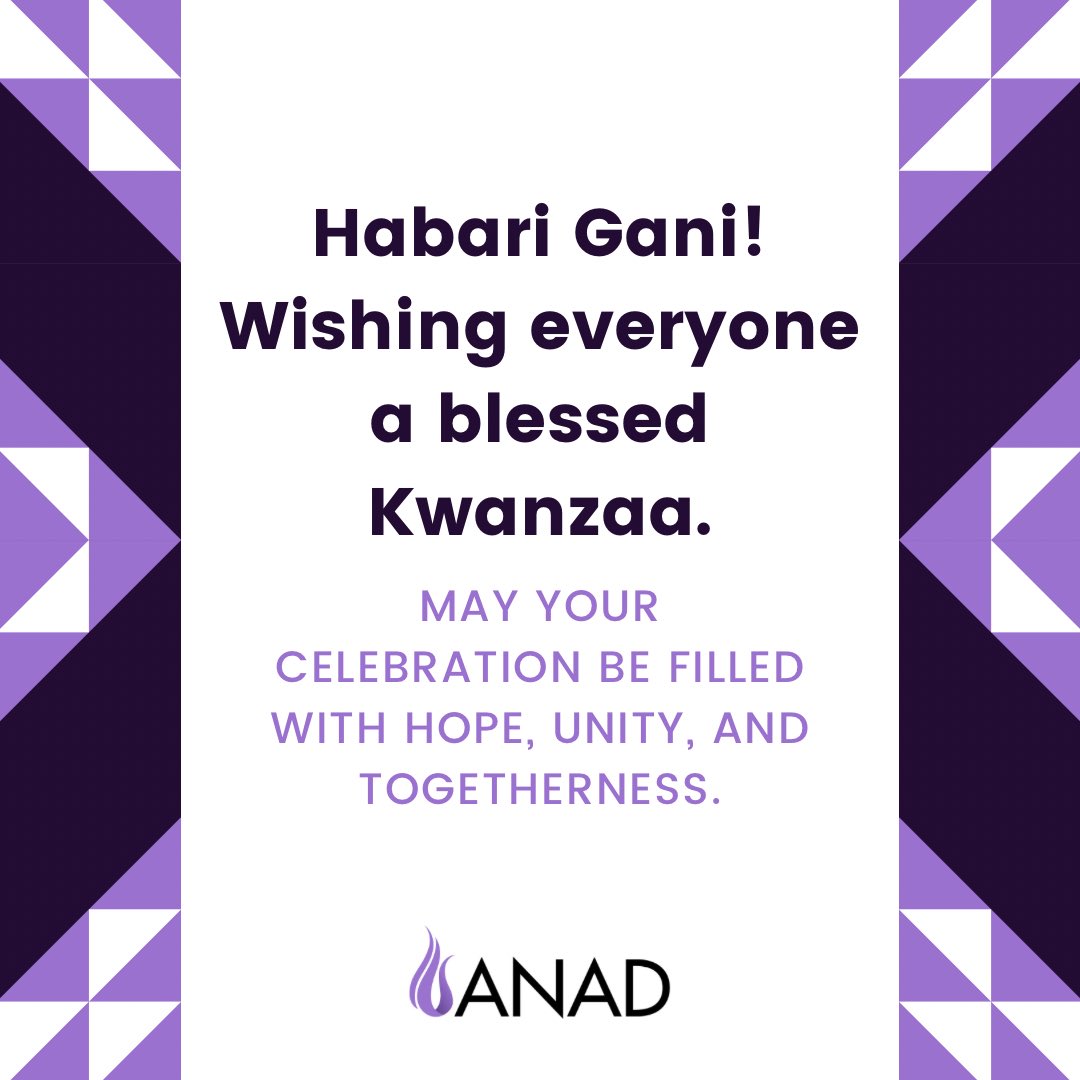 ANADHelp's tweet photo. A joyous #Kwanzaa to you and yours!
#ANAD #edsupport #edawareness #edhelp #edrecovery #mentalhealth #eatingdisorderrecovery #eatingdisordersupport #eatingdisorderawareness #mentalhealthawareness https://t.co/B6wt33vkU3