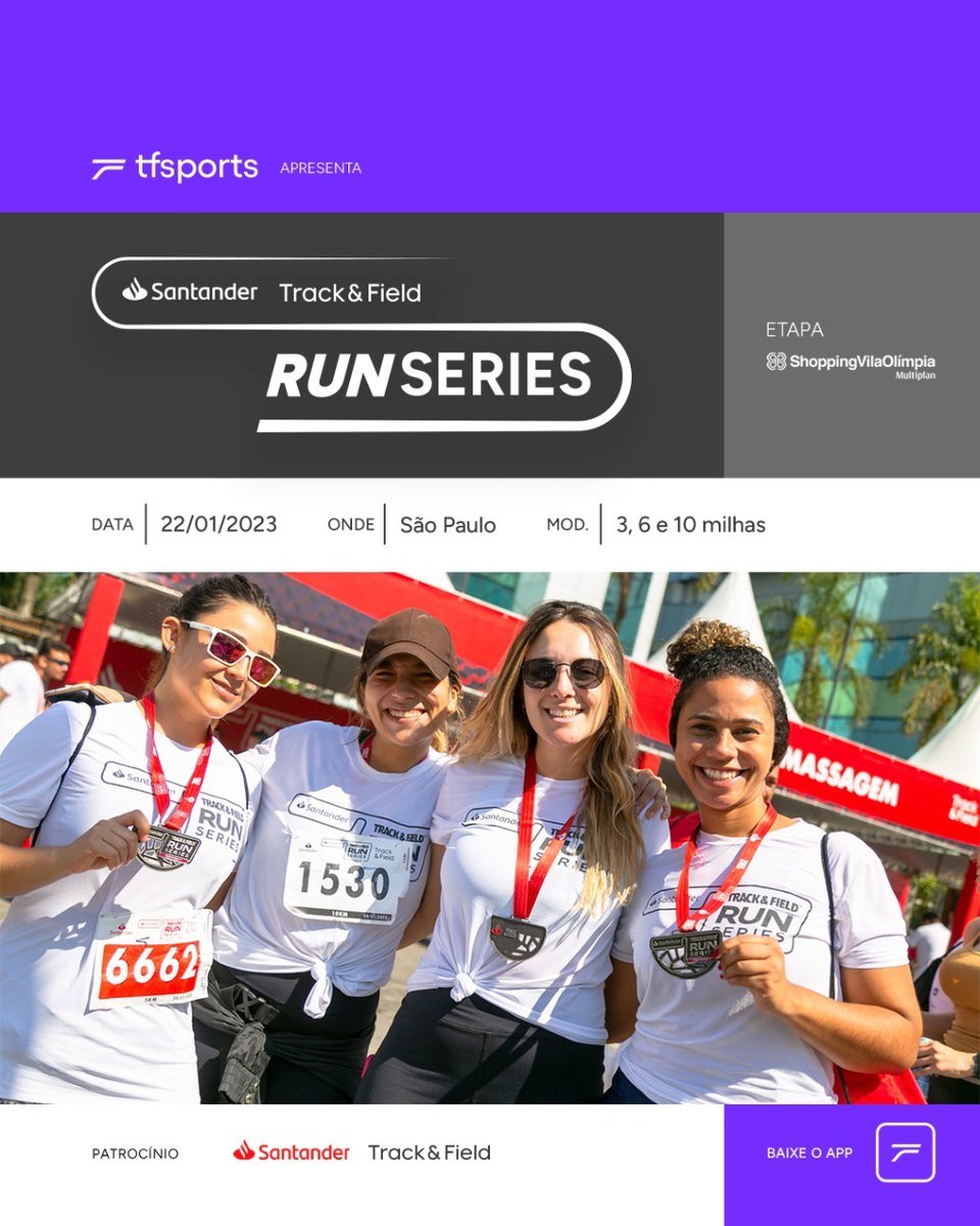 scvilaolimpia's tweet photo. Prepare-se para começar o ano correndo com a gente! Dia 22tem Santander @TrackField #RunSeries #ShoppingVilaOlimpia! Clique e faça já sua inscrição pelo #TFSports: https://t.co/V4mbaKAEYt #MyTF #EunoSVO https://t.co/v9yX2VsVAv