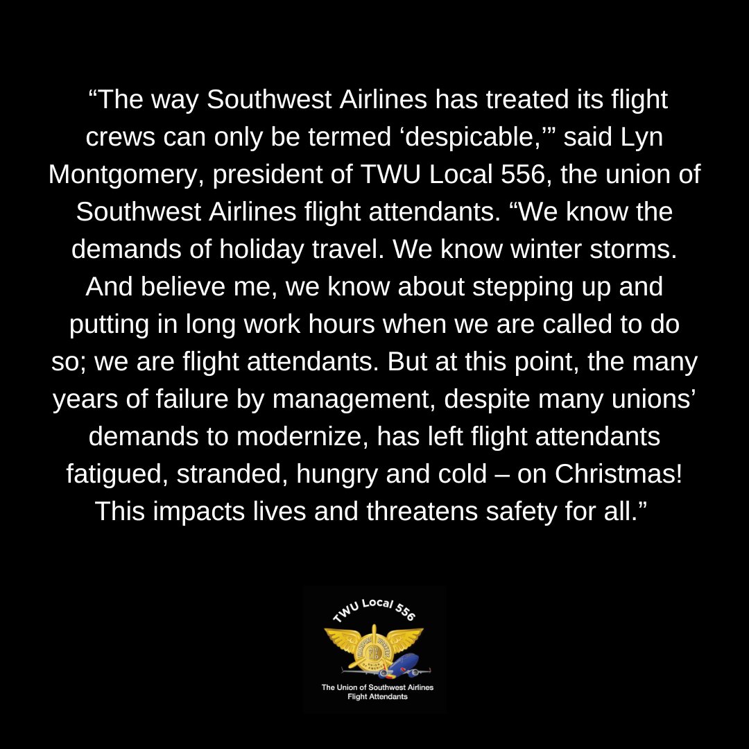 TWU556's tweet photo. @SouthwestAir we are tired of saying "I’m sorry," to our customers when we are faced with the same obstacles. For our customers and our crews, Southwest Airlines has to Make It Right! #MakeItRightSWA 
Read the press release from @TWU556: https://t.co/viy4vcHhNE #TWU556 https://t.co/uuCzyTSHvd
