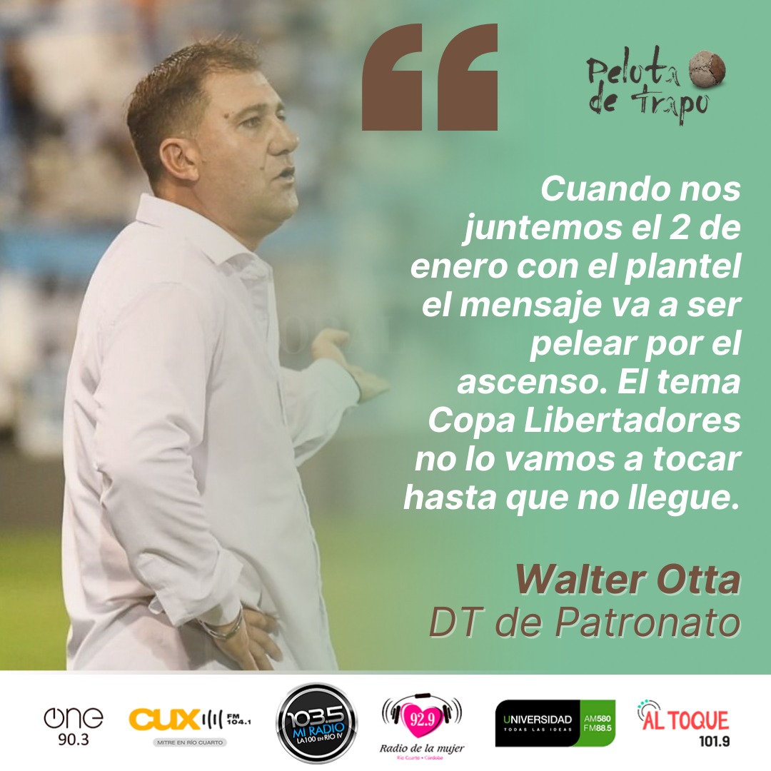 Se termina el año y llegan los balances de lo que fue y se piensa en lo que viene ⚽ 

👉Hoy en Pelota de Trapo charlamos con Walter Otta, actual DT de Patronato, que analizó su año en el pincha de Caseros y lo que se viene con el equipo de Paraná.

📻 cuxproducciones.com.ar/not.php?id=2799
