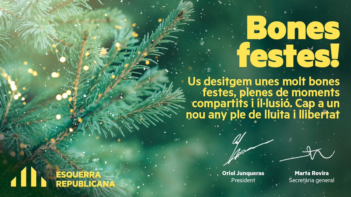 ErcSegria's tweet photo. 💫 Els republicans i republicanes del Segrià us desitgem que passeu unes molt bones festes!
✊ Cap a un nou any ple de lluita i llibertat!
#SegriaPower https://t.co/39G4Lx0Zit
