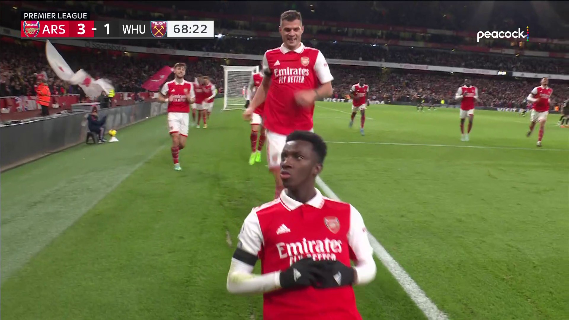 First Premier League start of the season ✅

First Premier League goal of the season ✅

Eddie Nketiah doing just fine replacing the injured Gabriel Jesus in Arsenal's XI. 💫

🎥: @NBCSportsSoccer