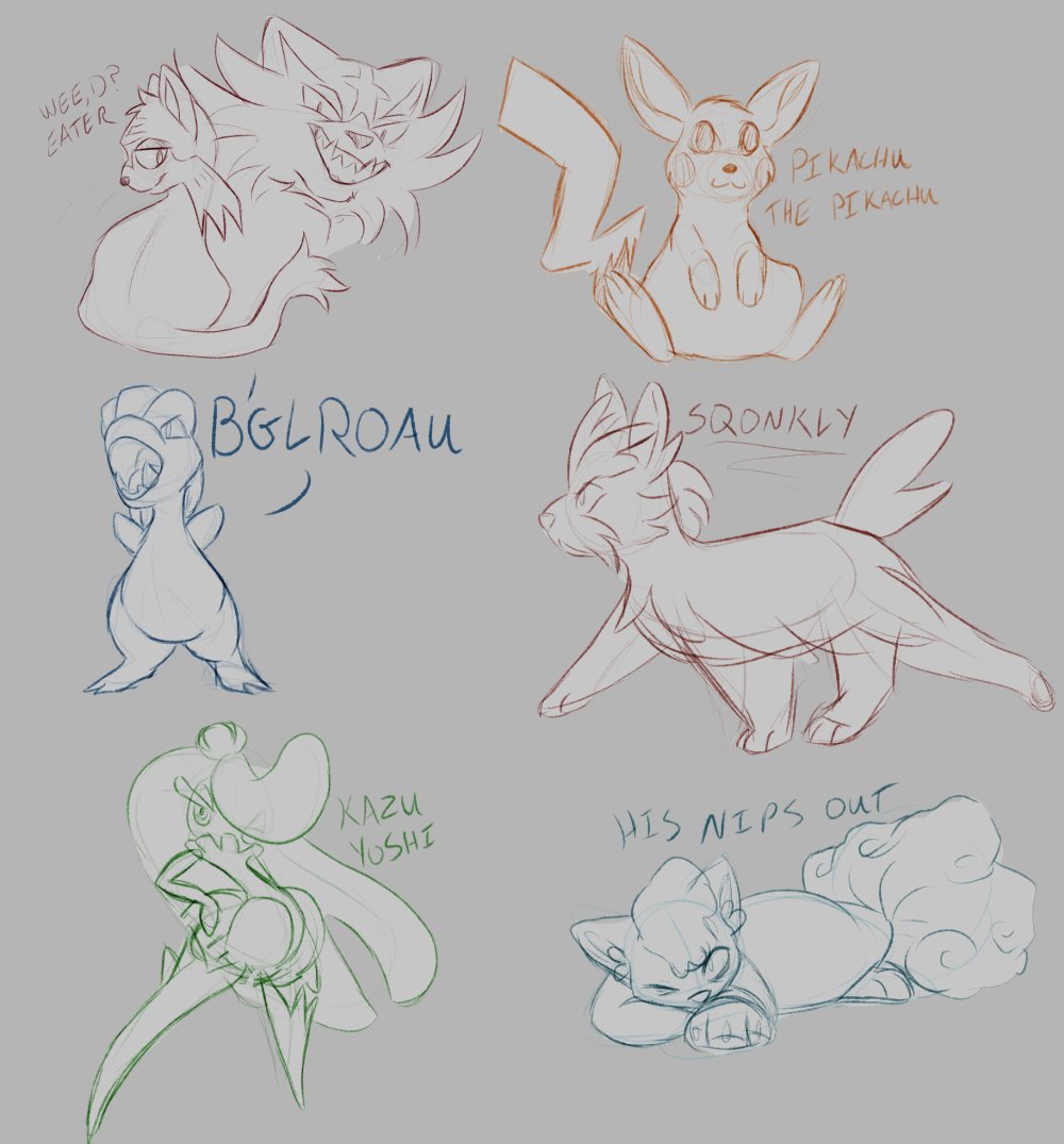 tusserdoodle's tweet photo. My friends pokemon team. They stream and let the chat name the pokemon

sometimes this happens

https://t.co/dbVZS0Il9k if you wanna check em out! They play Pokemon every monday and other games during the week! And sometimes art https://t.co/0bbx9SOKbu