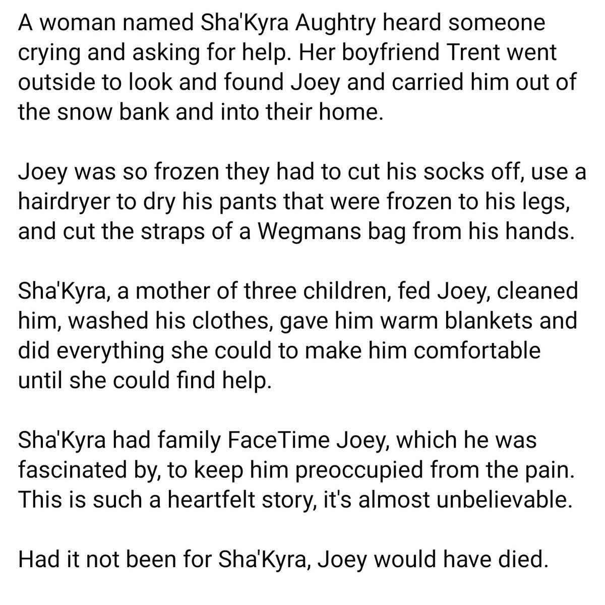 Thank you, Sha'Kyra and Trent, for saving our friend's life.

Get well soon, Joe.