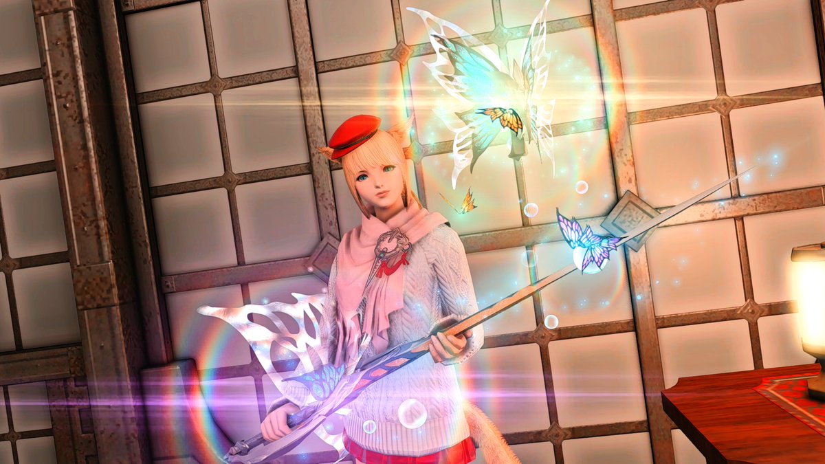 ff14_Ariarisa's tweet photo. #おはミコ
おはようございます🐱✨
フレにもらった赤魔のフェアリー武器🧚‍♂️
光り方が綺麗✿ﾟ❀.(*´▽`*)❀.ﾟ✿
 #ミコッテ
 #XIV_PICTCLIP https://t.co/v6M9xycmuh