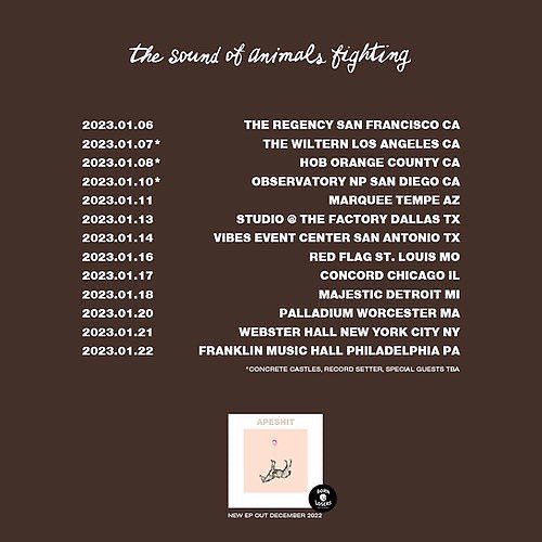The Sound Of Animals Fighting tour starts January 6th. We can wait to see all of you very soon!