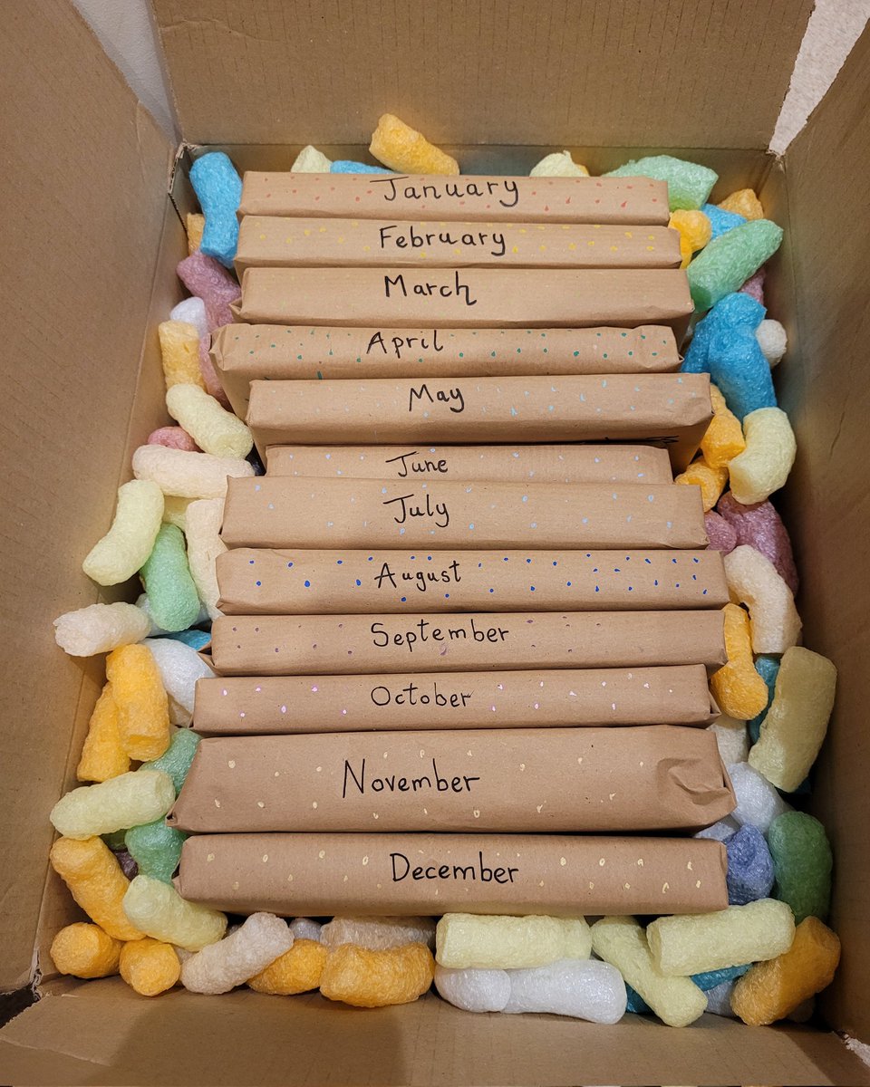 MrsBrown_SEMH's tweet photo. So excited to gift this to my Mum tomorrow ... a box full of books! One for every month of the year. Each individually wrapped with a synopsis, or teaser, of the storyline on the outside.

#Christmas #ChristmasPresent #BookLover #BookLoverGift https://t.co/nzwiVRIBUQ