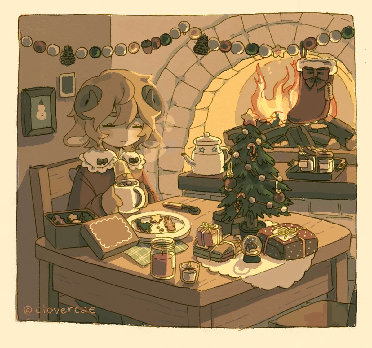 fireplace horns fire solo christmas tree box table  illustration images