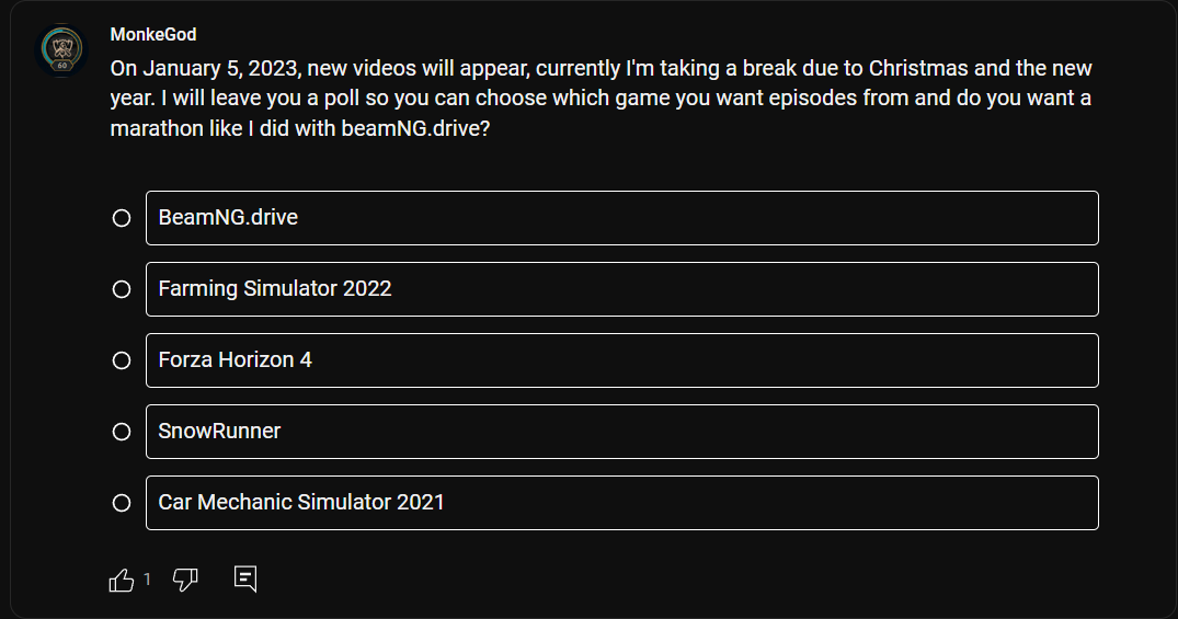 MonkeGod60's tweet photo. A survey has arrived on the channel in the community tab and some information about the publication of videos on the channel, see for yourself: https://t.co/8UJ5uOw50V

#gamingcommunity #YouTuber #Highlights #MonkeGod #MyChannel #tipply https://t.co/XtRzmJ29dc