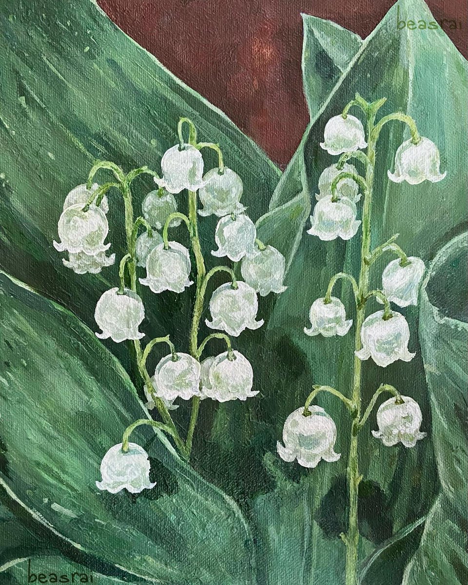 beasrai's tweet photo. lily of the valley, painted in #acrylic on top of my first ever painting 
#acrylicart #painting #paint #art #arttwt #artaccount #smallartist https://t.co/eUasNYSKjw