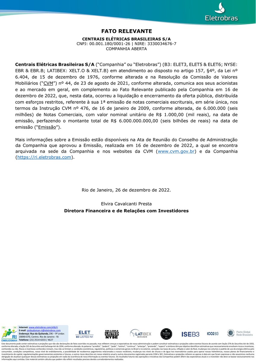 CalixtoCapital's tweet photo. #ELET | ELETROBRAS | Fato Relevante https://t.co/XtA0Tg3tm0