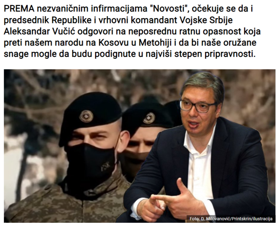 🇷🇸🇽🇰 #AHORA | Los medios de Serbia, sin citar fuentes oficiales, hablan de que el presidente Aleksandar Vučić podría lanzar una respuesta militar en la región de Metojia, en Kosovo, con el fin de preservar la integración población de etnia serbia que habita el lugar.