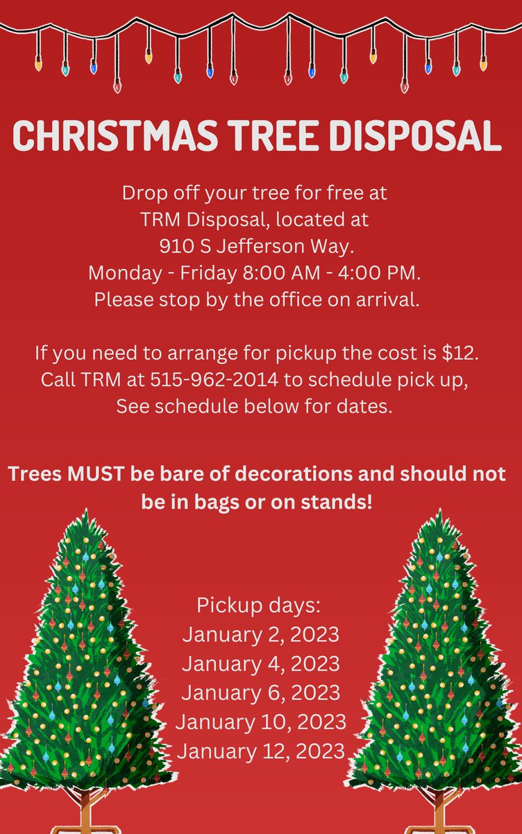 Looking for a place to get rid of your tree? TRM is accepting trees for drop-off or pickup services.