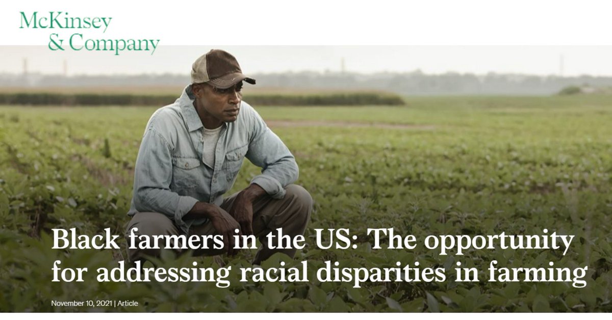 Read the article from McKinsey &amp; Company: Black Farmers in the US:  The opportunity for addressing racial disparities in farming.  Achieving peer-level economic performance could generate billions in value for the agriculture industry.

 mckinsey.com/industries/agr…