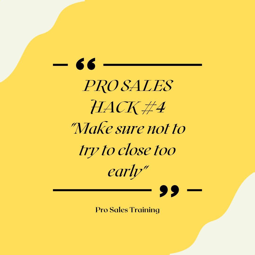 Pro Sales Hack #4 - Make sure not to try to close too early ✍️
.
.
.
.
#sales #salescoach #salesonline #businesscoach #salesrep #salescoach #digitalmarketing #salespeople #leadgen #leadgeneration #leadgenerationstrategy #digitalmarketing #marketingstrategy #marketingstrategies