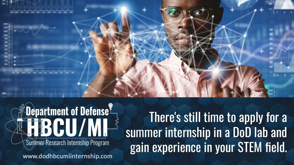 There are still a few days left for college-level #STEM students to apply for a summer 2023 #internship in the #DoD HBCU/MI Summer Research Internship Program! Apply today; the deadline is 1/6! #HBCU #2023SummerInternship #DoDInternship #STEMinternship buff.ly/3CtKEMA