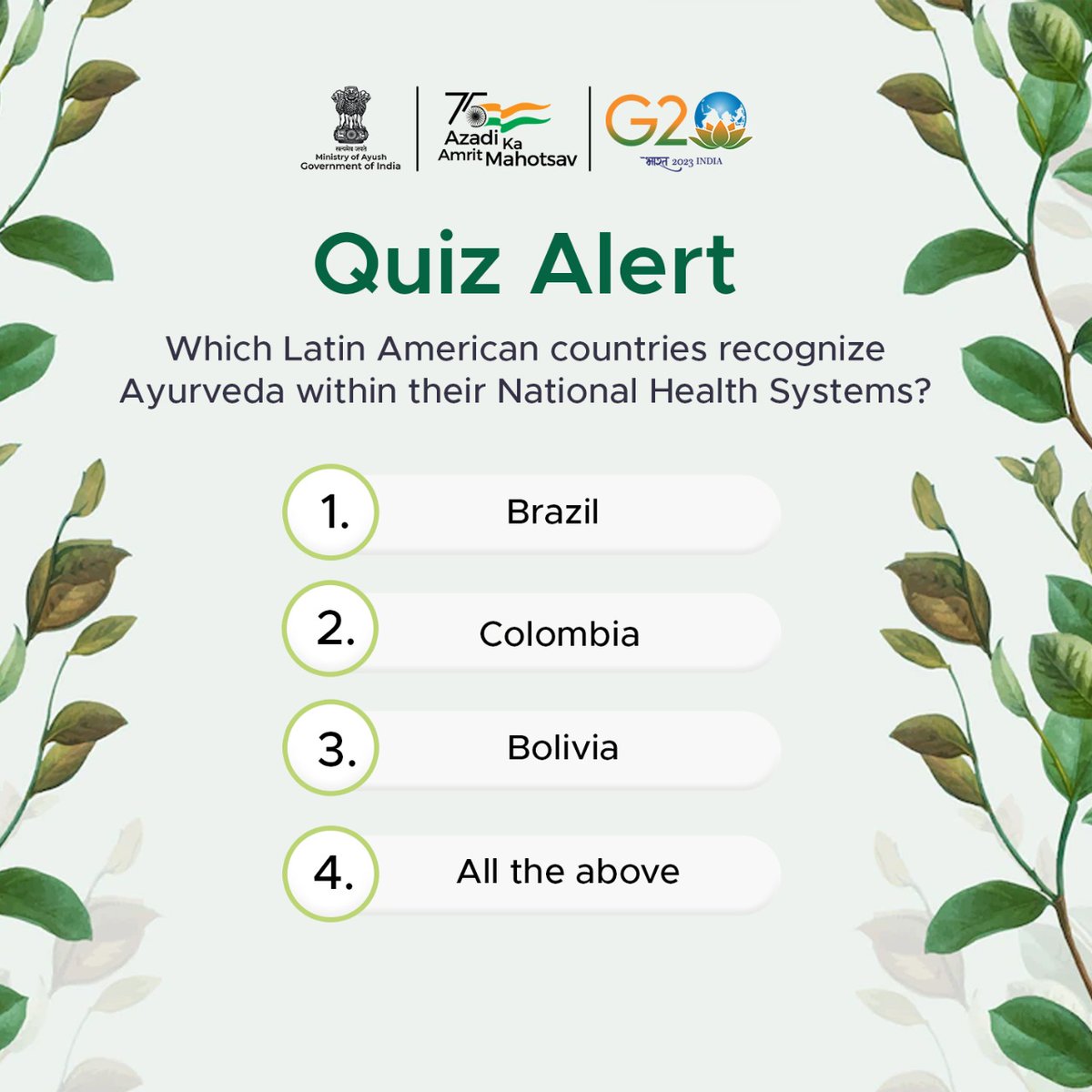 moayush's tweet photo. Quiz Alert 🔔 

We are back again this week with another round of question for you. 

Answer this one and check your knowledge in the world of #Ayush. 

Let’s see who all answers it right. 

Stay tuned with us to know the answer. 

#Ayurveda #HealthForAll https://t.co/weimpEHOhC