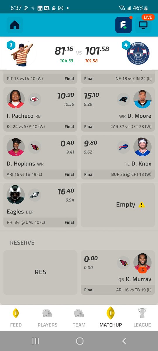 IndustryLifer's tweet photo. #rollercoasterofemotions
Every decision besides sitting D.Hop has been an epic fail and yet I still have a chance. You like my chances? @AustinEkeler and @Keenan13Allen
Plus 21? @TheFFBallers @andyholloway @jasonmoore @FFHitman https://t.co/JAEyA8Hul8