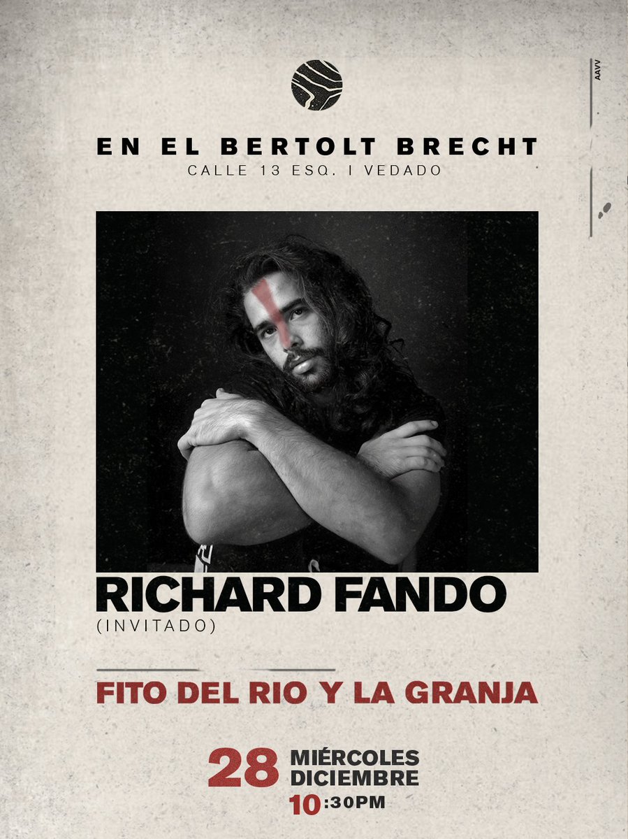 fito_del_rio's tweet photo. Se viene conciertazoooo de cierre de año!!!
Este miércoles 28 en el Bertolt Brecht https://t.co/KlR0Jf5D4L