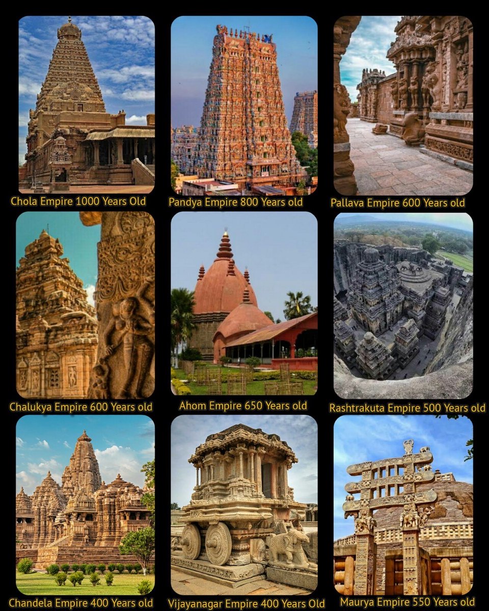 Cholas         : 1000+ Yrs
Pandya        : 800 Yrs
Pallava        : 600 Yrs
Chalukya     : 600 Yrs
Ahom           : 650 Yrs
Rashtrakuta : 500 Yrs
Vijaynagar    : 400 Yrs
Chandela      : 400 Yrs

Great history of Bharat 🇮🇳!

<a href="/desi_thug1/">Desi Thug</a>