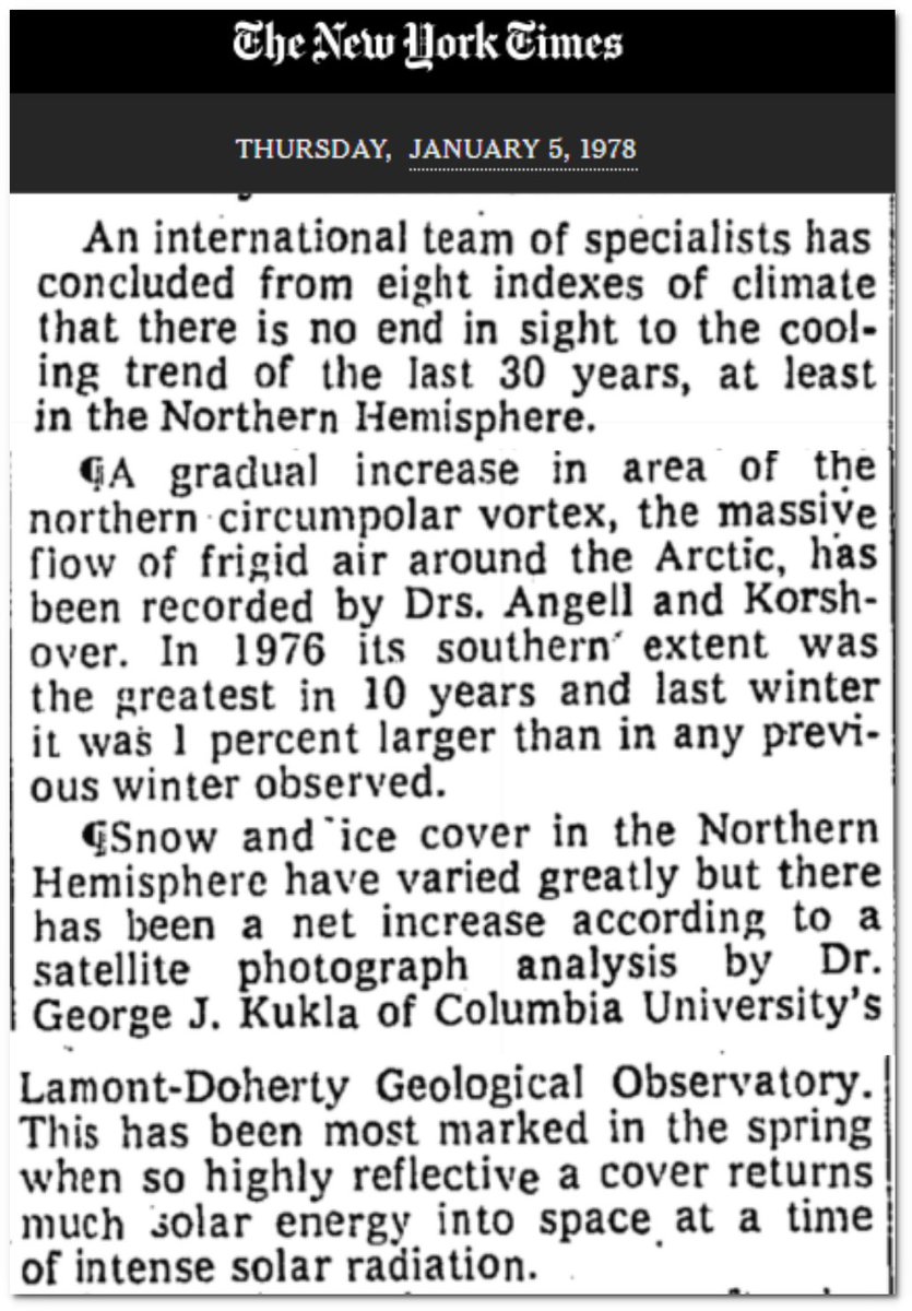 JunkScience's tweet photo. Say anything climate science:

- Today: NYTimes blames the polar vortex on warming Arctic and melting sea ice.

- 1978: NYTimes blames the polar vortex on global cooling and expanding Arctic ice.

Climate is a hoax.

https://t.co/vbUJDiPMBt https://t.co/r4VUMoWq8O