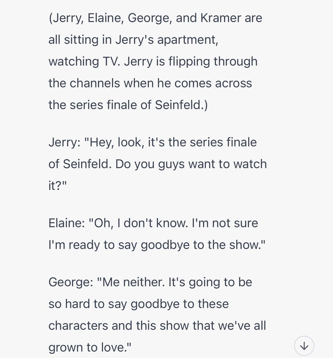 dmassey's tweet photo. Watching the final episode of Seinfeld with the cast of Seinfeld #ChatGPT https://t.co/C5j0EoaTLU