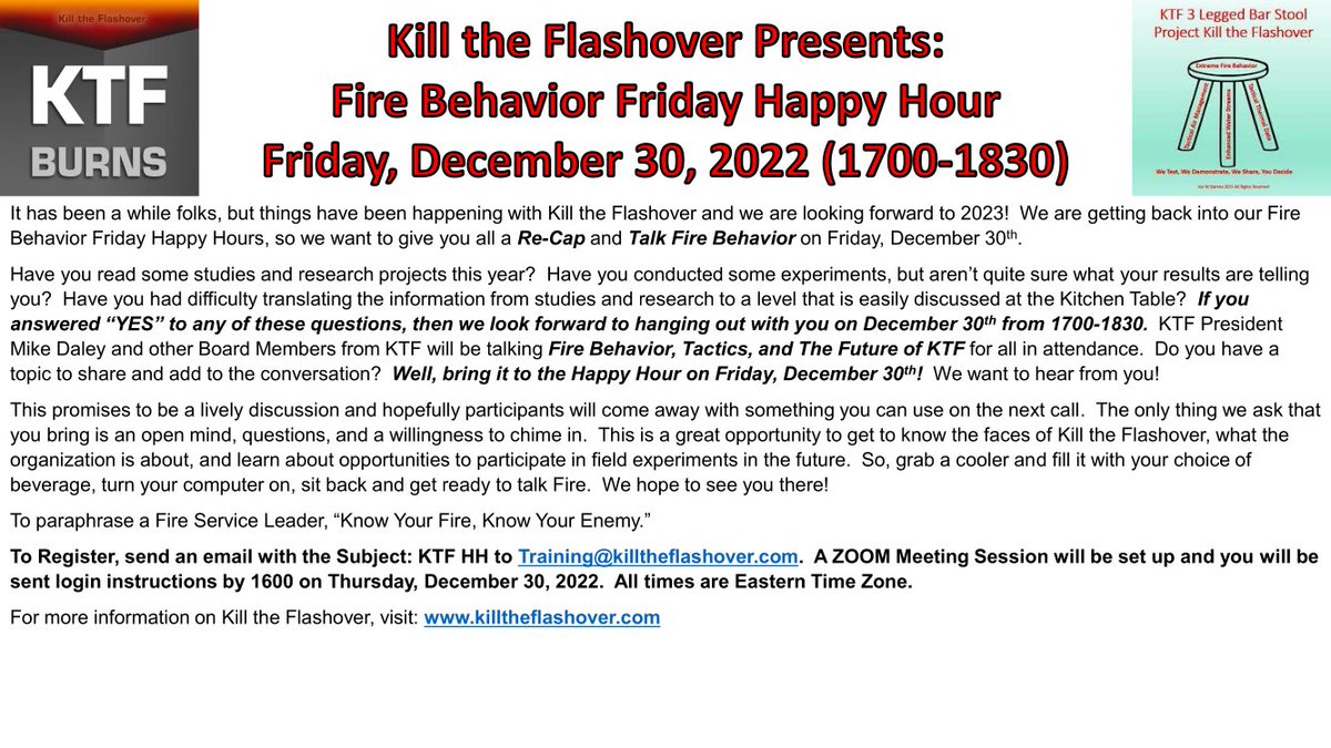 It's Back!! Friday Happy Hour Talking Fire Behavior, Join Us This Friday! See Attached Pic and Register NOW!