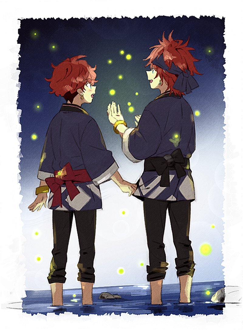 male focus red hair pants 1boy gloves yellow jacket smile  illustration images