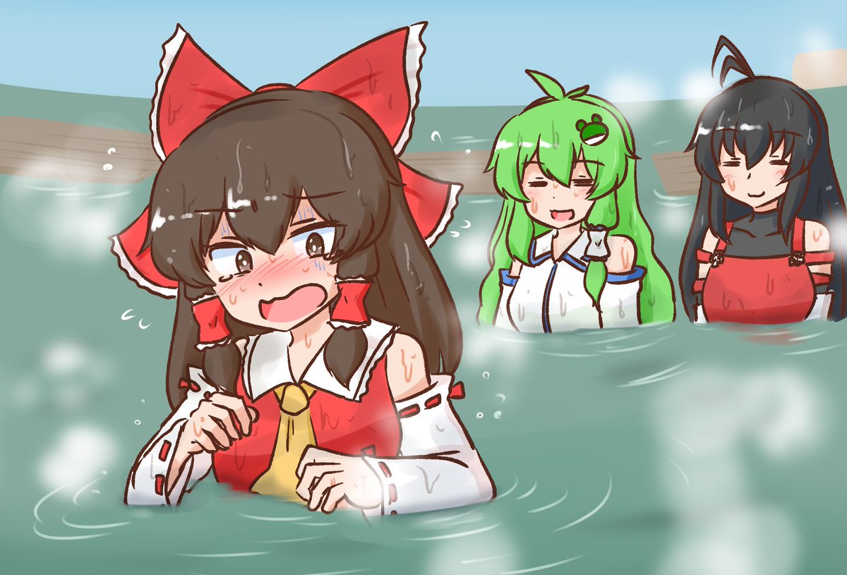 博麗霊夢 ,東風谷早苗 ,先代博麗の巫女 「skebご依頼で描きました 」|いすぃのイラスト