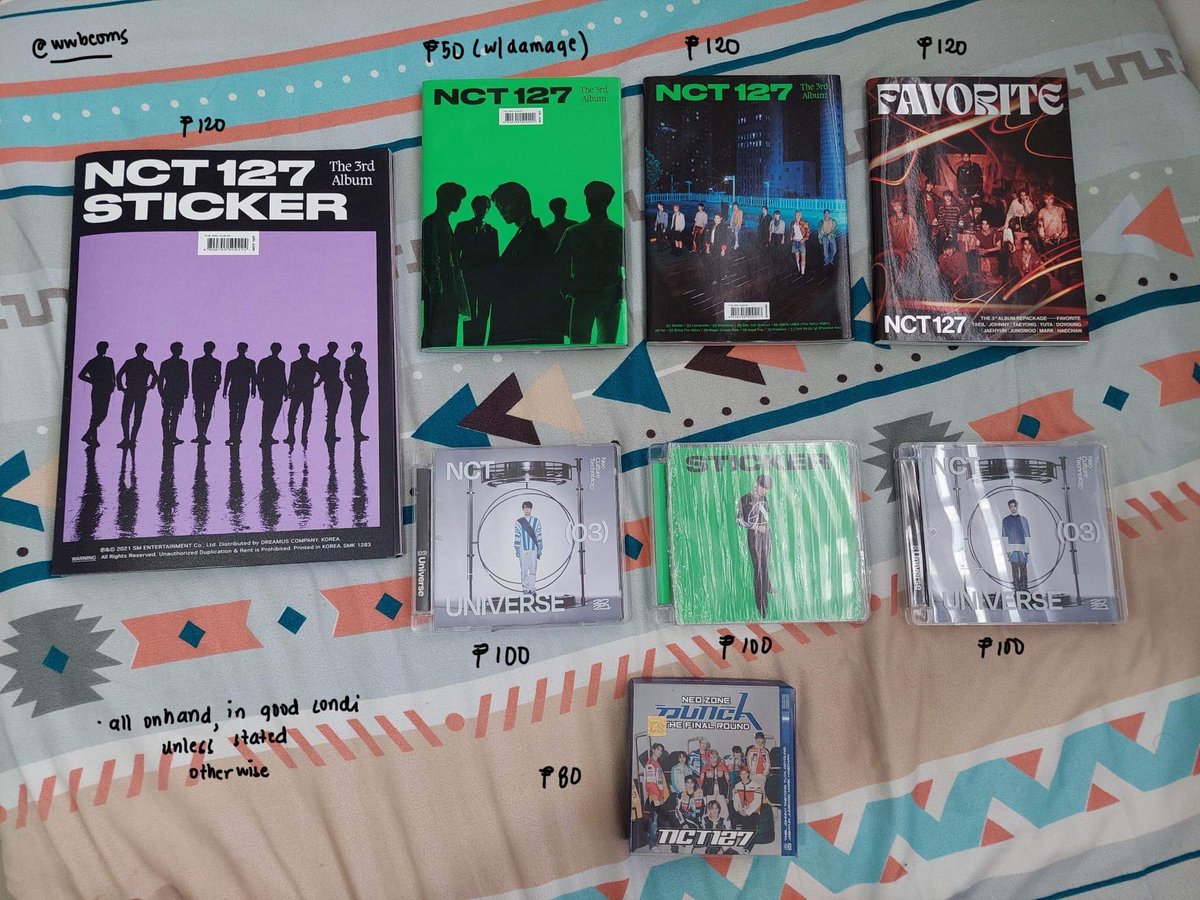 wwbeoms's tweet photo. ✎ . . . ꒰#raesales꒱ help rt pls ! 

wts lfb nct 127 u universe sticker favorite jewel case doyoung jaemin punch tfr kihno

꒰ assorted unsealed albums ꒱

— price and details in pic

— read carrd byt ! (https://t.co/p1rQfFOUBS)

— reply “mine + album” or dm ! https://t.co/Gg8297BECa