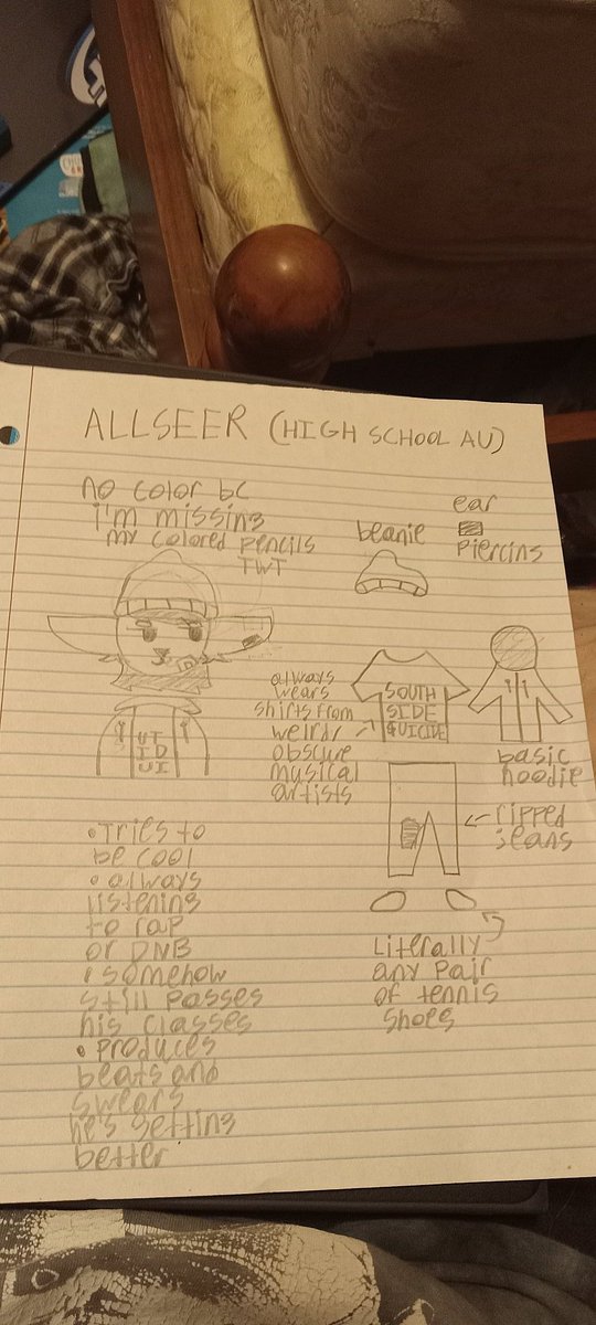 Dead topic but I drew allseer in the high school AU bc I was bored