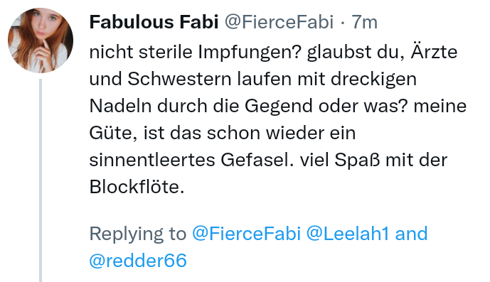 EKa.Systemanalysen (@systemanalysen) on Twitter photo <a href="/FierceFabi/">Fabulous FabiⓋ</a> <a href="/Leelah1/">Larissa Beck 🐭</a> <a href="/redder66/">@redder66</a> Du Dummerle weißt nicht mal was im Kontext von Impfen mit "steril" (Immunität) gemeint ist 😂🤦
Danke für die gelungene, unfreiwillige Selbstdekonstruktion deiner #BildungAberSicher
Aber etwas über Wissenschaft daher schwurbeln.
Peinlich, peinlich... <a href="/FierceFabi/">Fabulous FabiⓋ</a> <a href="/Leelah1/">Larissa Beck 🐭</a> <a href="/redder66/">@redder66</a> Du Dummerle weißt nicht mal was im Kontext von Impfen mit "steril" (Immunität) gemeint ist 😂🤦
Danke für die gelungene, unfreiwillige Selbstdekonstruktion deiner #BildungAberSicher
Aber etwas über Wissenschaft daher schwurbeln.
Peinlich, peinlich...