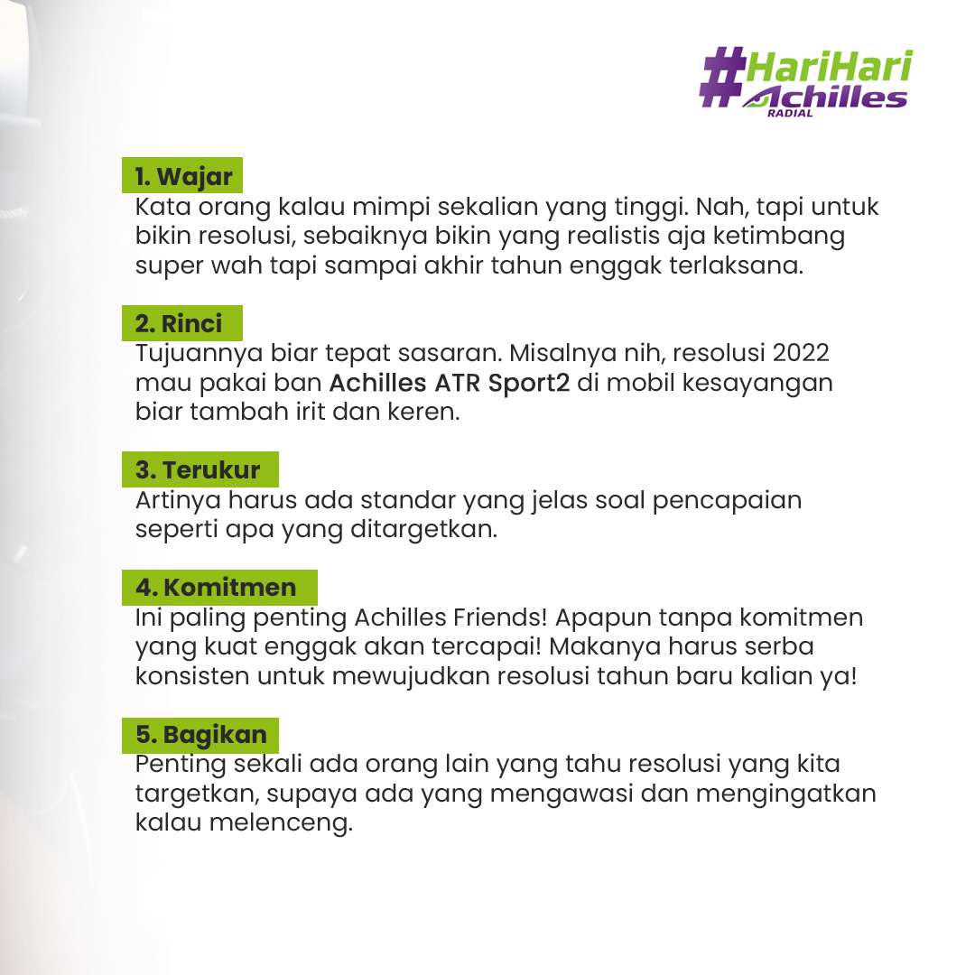 Nih tipsnya bikin resolusi tahun baru biar terlaksana!

#AchillesRadial
#TireYouCanTrust
#HariHariAchilles