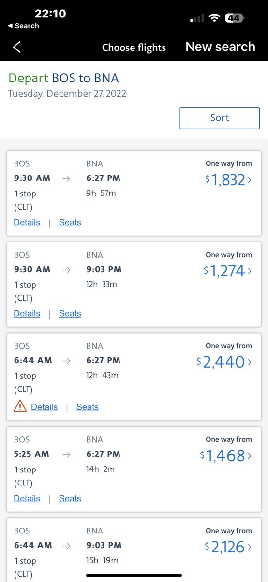 hermancoach's tweet photo. Crazy. So my flight to Nashville got canceled, along with everybody else trying to get out tonight. So no airline tickets available on any airline for 24 hours. Then all of a sudden I see flights available on American Airlines. Guess what the fares are? Crimminal https://t.co/F43o6N7zPp