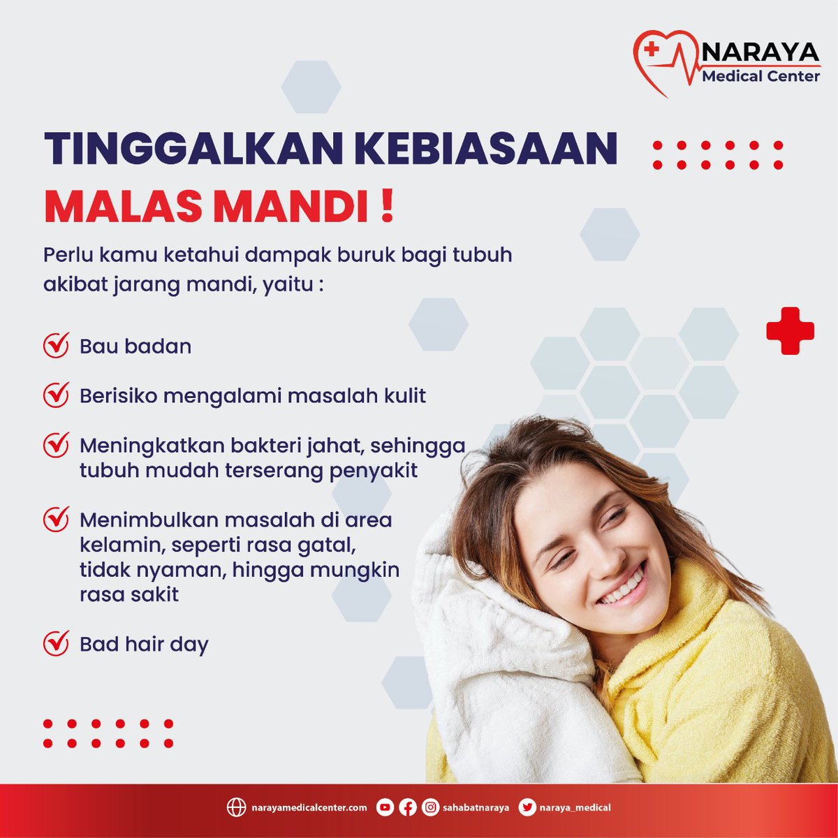 Perlu ketahui kebiasaan malas mandi itu, ada dampak buruknya bagi tubuh. Coba tag/mention temen kamu yang malas mandi! 😱

#mandi
#malasmandi
#malas
#tubuh
#health
#nmc
#bau