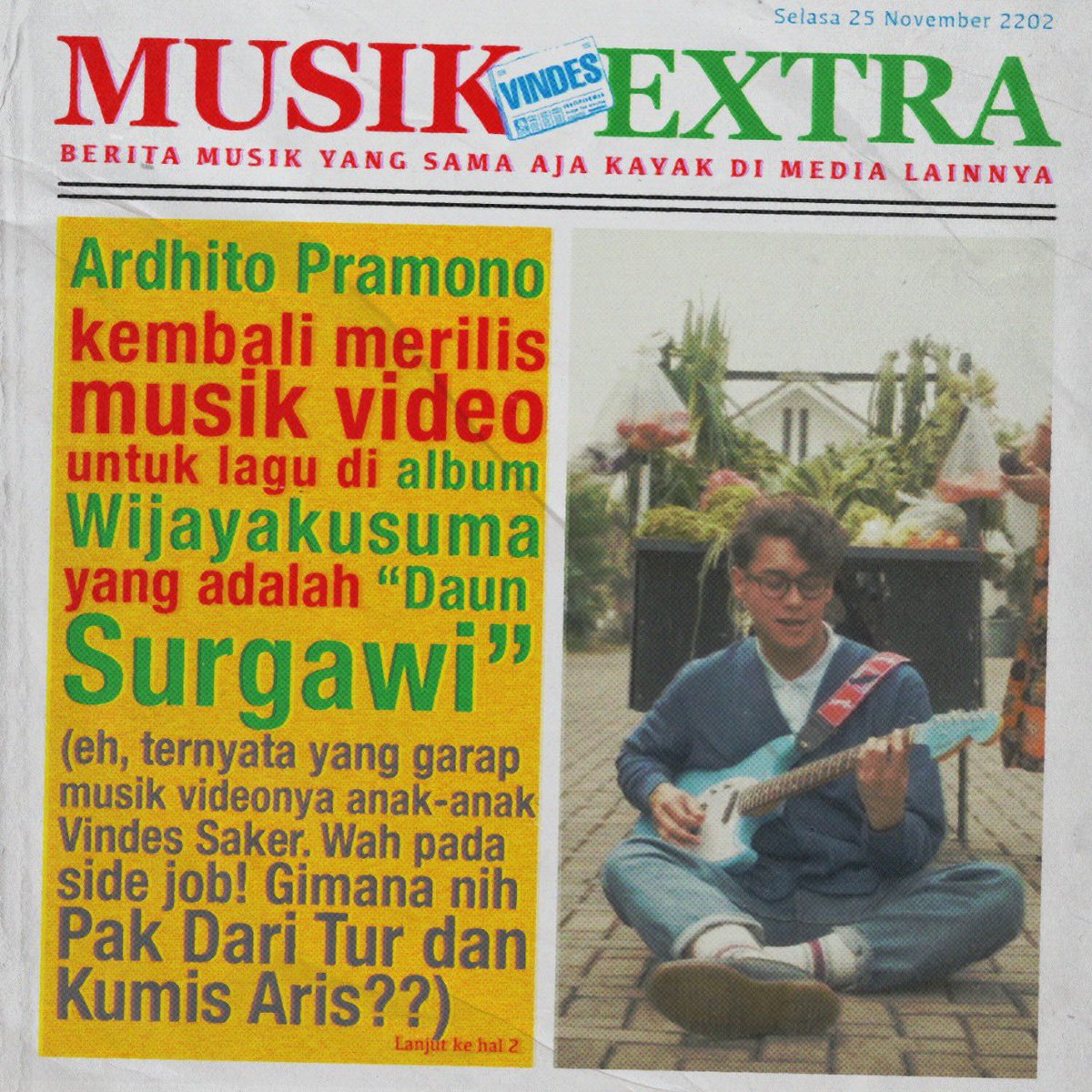 vindestwitt's tweet photo. Sudahkah klean menonton dan mendengar Daun Surgawi-nya @ardhitoprmn?

Baru aja diriliskan musik videonya di Youtube Ardhito. Tahukah klean bahwa Ardhito mengerjakannya bersama beberapa Saker?

Supakul!

#Vindes 
#MusikExtra https://t.co/ZQeT9odFZR