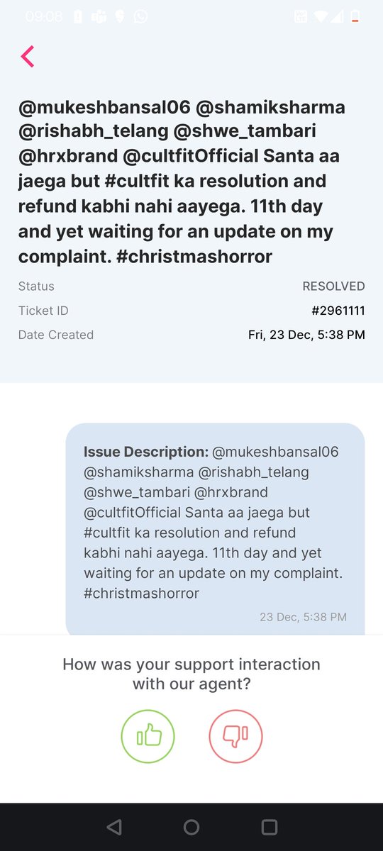 Justice_Rane's tweet photo. @cultfitOfficial @mukeshbansal06 @rishabh_telang @shamiksharma @shwe_tambari @hrxbrand my complaint is not yet resolved. Day 15!!! Horrible behaviour https://t.co/lqzaOKq4GK